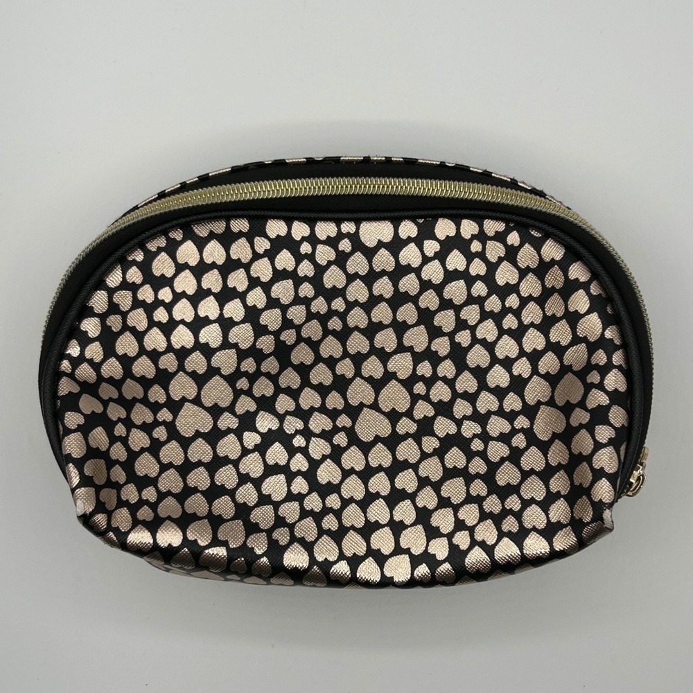 Dabney Lee Hearts Print Zebra Double Zipper Makeup Pouch Travel Made in Cambodia